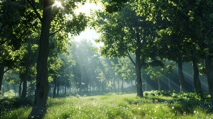 Obraz premium Enchanting Forest Glow A Captivating Image of Serenity and Tranquility in Nature