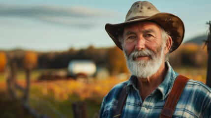 portrait of a farmer on his farm on a sunset in high resolution and high quality HD