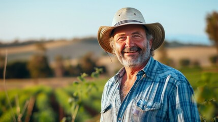 portrait of a farmer on his farm at sunset in high resolution and high quality. FARM CONCEPT,farmer,field,crop,sunset