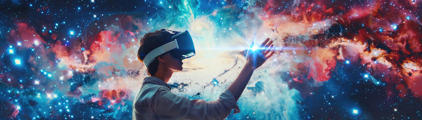 Adventurer in VR galaxy at fingertips