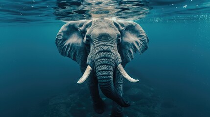 Majestic elephant deep blue sea - obrazy, fototapety, plakaty