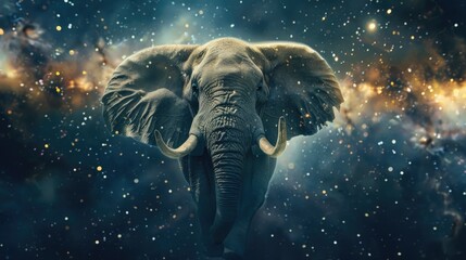 Soaring elephant shooting stars - obrazy, fototapety, plakaty