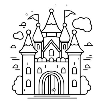recommend clip art: Fairy tale castle in thin line style. Fairy tale castle.