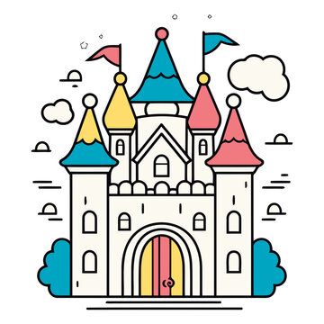 recommend clip art: Fairy tale castle in thin line style. Fairy tale castle.
