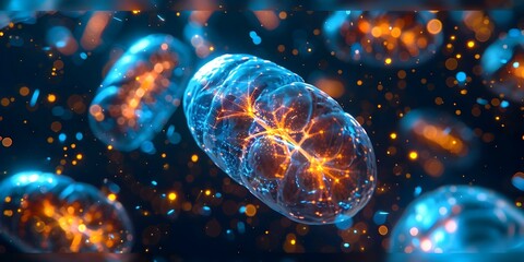 Mitochondria essential organelles creating energy for cell functions in microscopic world. Concept Mitochondria, Energy Production, Cell Functions, Essential Organelles, Microscopic World - obrazy, fototapety, plakaty
