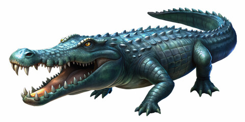 aggressive crocodile with open mouth and grungy skin and sinister look
