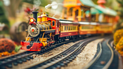 Miniature vintage train model on tracks