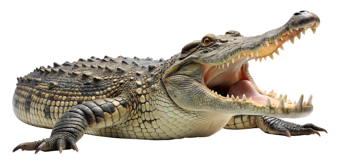 aggressive crocodile with open mouth and grungy skin and sinister look
