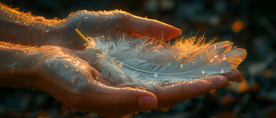 Hand holding a delicate feather depicting lightness