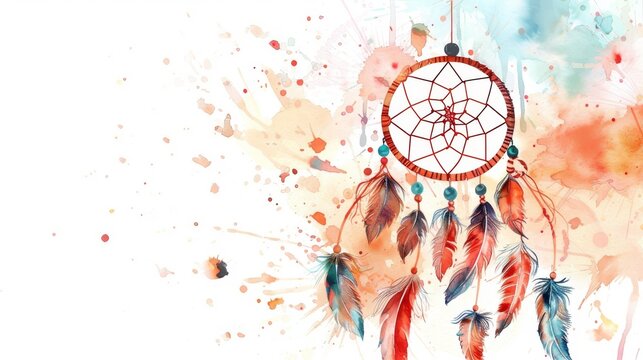 Dreamcatcher, watercolor, boho chic, ethnic, drawing
