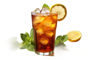 Refreshing Elixir: Glass of Iced Tea With Lemon and Mint.