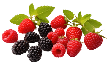 A Tapestry of Raspberries: A Vibrant Display of Freshly Picked Berries With Lush Leaves.