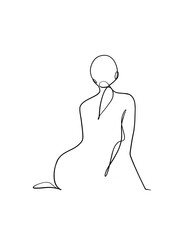 A nude woman back is drawn in one line art style. Romantic expression. Printable art.