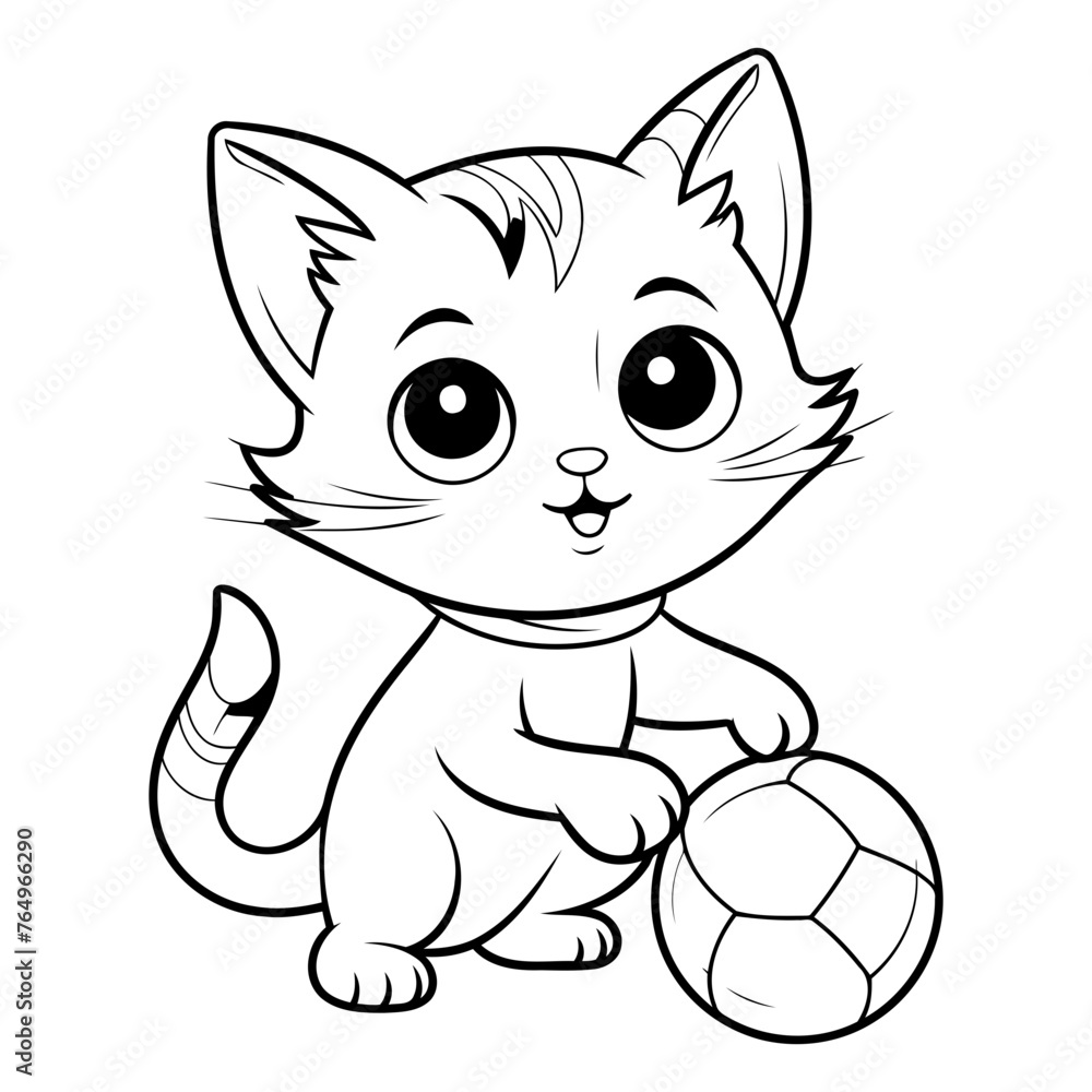 Canvas Prints Cute cartoon kitten with soccer ball isolated on white background.