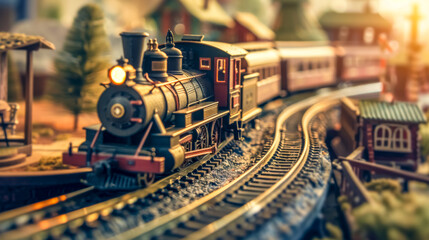 Vintage model train on miniature tracks