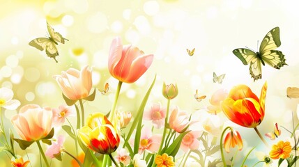 Butterfly and spring flower background