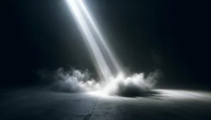 Fototapeten Spotlight and smoke creating a theatrical effect in a darkened room. Performance and atmosphere concept. Generative AI © Who is Danny