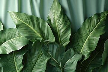 A green banana leaf wallpaper with white background., generative IA