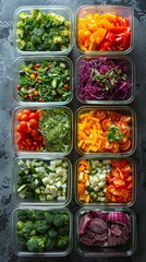 Assorted Fresh Cut Vegetables in Meal Prep Containers