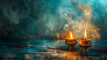 Mystical flames and smoke on vintage background