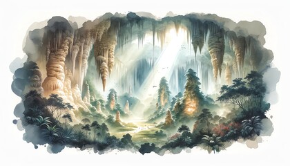 Watercolor Painting of Hang Sơn Đoòng, The World's Largest Cave