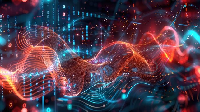 abstract arrangement featuring sine waves, numbers, and design elements tailored for modern computing, virtual reality, and signal processing projects.
