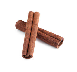 Two aromatic cinnamon sticks isolated on white