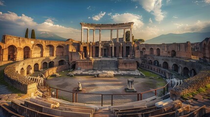 ancient roman theater coliseum in ruins on a sunset in high resolution - obrazy, fototapety, plakaty