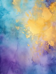 Fototapeta na wymiar Gold and yellow watercolour splatter background, purple yellow