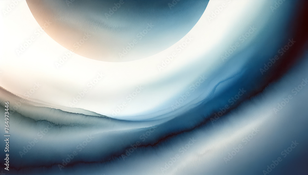 Poster minimalist abstract of celestial bodies with a tranquil blue gradient. concept of cosmos and simplic