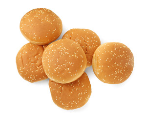 Fresh hamburger buns isolated on white, top view