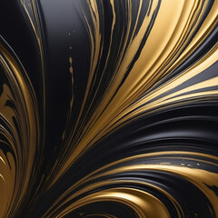 Gold oil paint flows on a black canvas, silver splashes and streaks of brilliant shine. Graphic,...