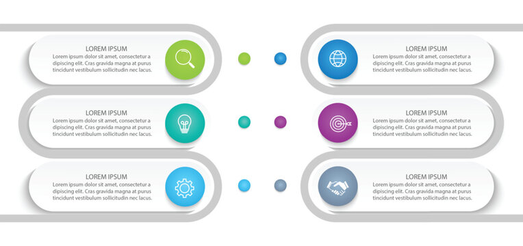 Vector abstract elements of graph infographic template with label, integrated circles. business concept with 6 options.
