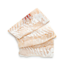 Fresh raw cod fillets isolated on white, top view