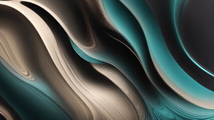 Vibrant gradient, brown silver teal white grainy gradient color flow wave on black background