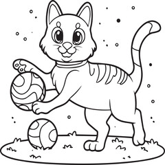 Cute cat coloring pages for coloring book. Cat outline vector. Playing cat coloring pages. Funny cat outline vector