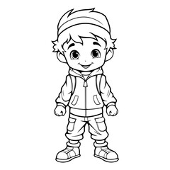 Cute little boy in winter clothes for coloring book.
