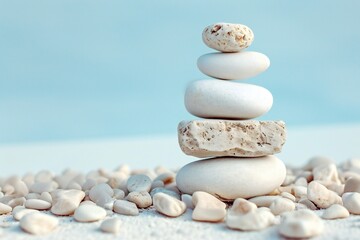Fototapeta na wymiar Zen Stones Balance Concept with Turquoise Background