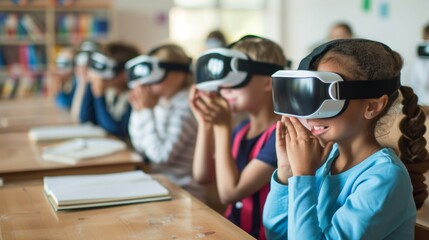 Students in classroom study with the help of VR technology.