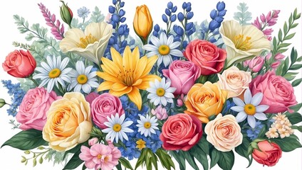 A bouquet of flowers in a variety of beautiful colors for decoration and decoration.