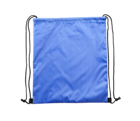 One blue drawstring bag isolated on white