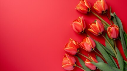Red Tulips Arranged on Red Background