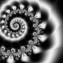Black and white fractal spiral design, contemporary, digital art, mistic concept idea, 3D illustration, 3D rendering