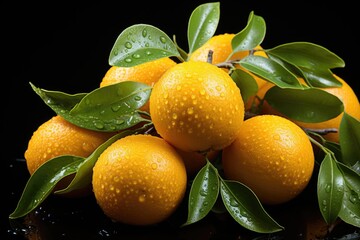 Orange fruit with isolated leaves in white background, generative IA