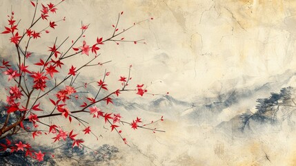 Oriental natural art banner design with bamboo basketry pattern and hand drawn illustration.