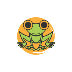 a frog with a yellow circle on it and a white background with a picture of a frog on it.