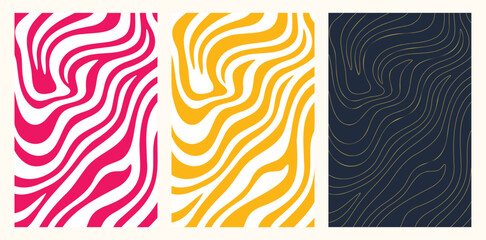 Groovy hippie 70s backgrounds. Waves, swirl, twirl pattern. Twisted and distorted vector texture in trendy retro psychedelic style.	