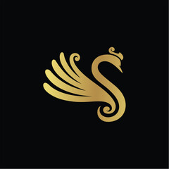 
Golden crowned swan logo vector template