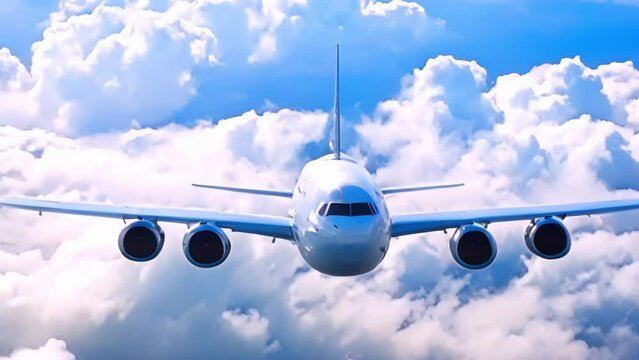 aerial view of airplane flying over white clouds on a sunny day, 4k footage, videos, video clip, short video