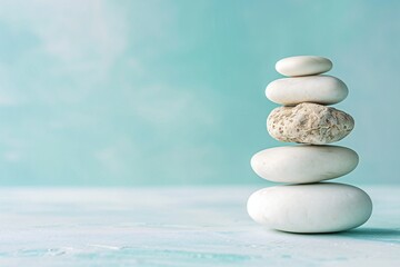 Zen Stones Balance Concept with Turquoise Background